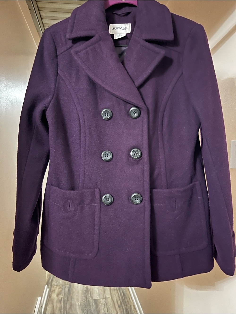 St. John's Bay Women's Double-Breasted Deep Purple Pea Coat